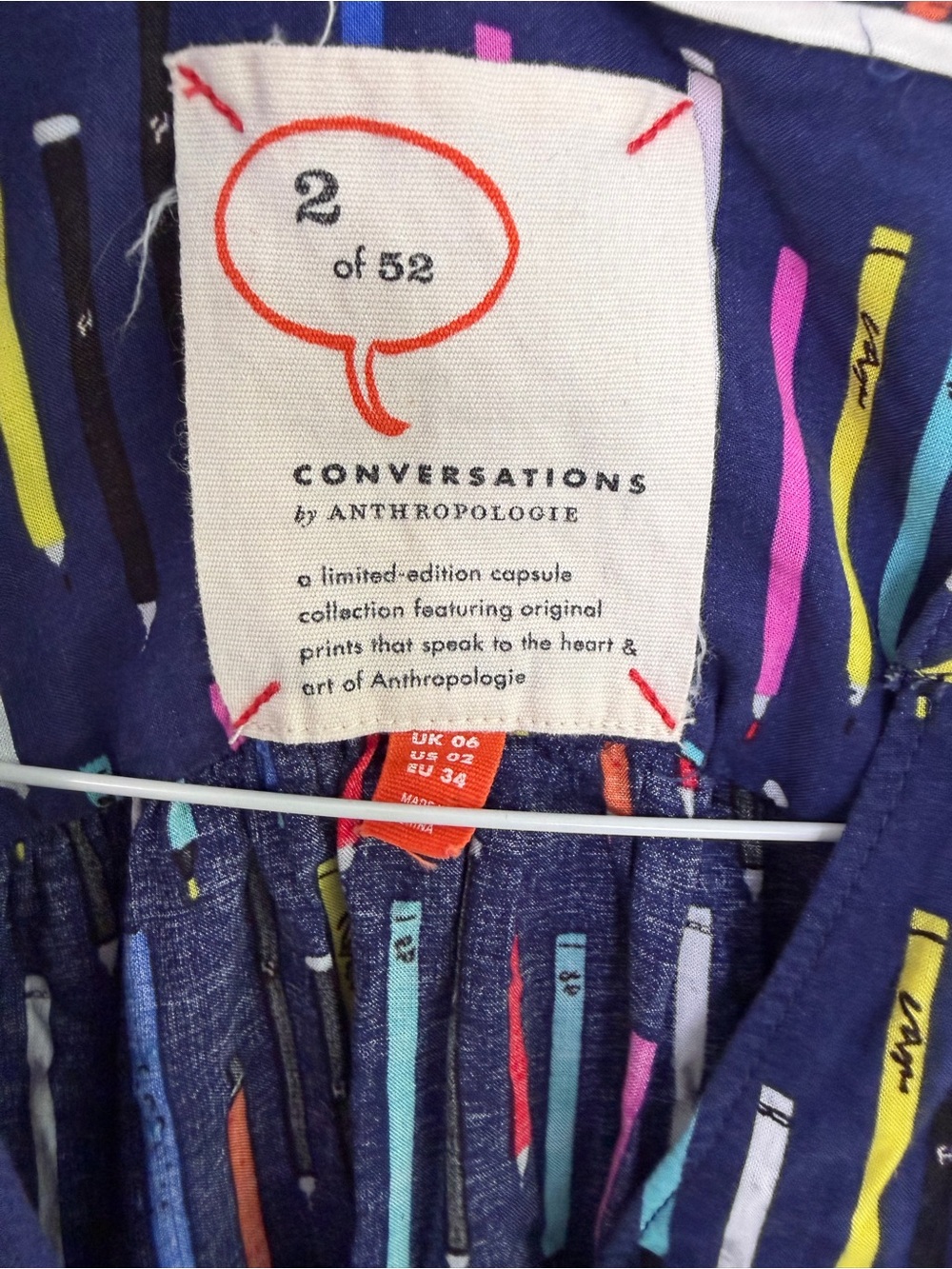 ANTHROPOLOGIE Colloquial 2 of 52 Conversations Blouse Colorful Pencil Crayons - Picture 3 of 9